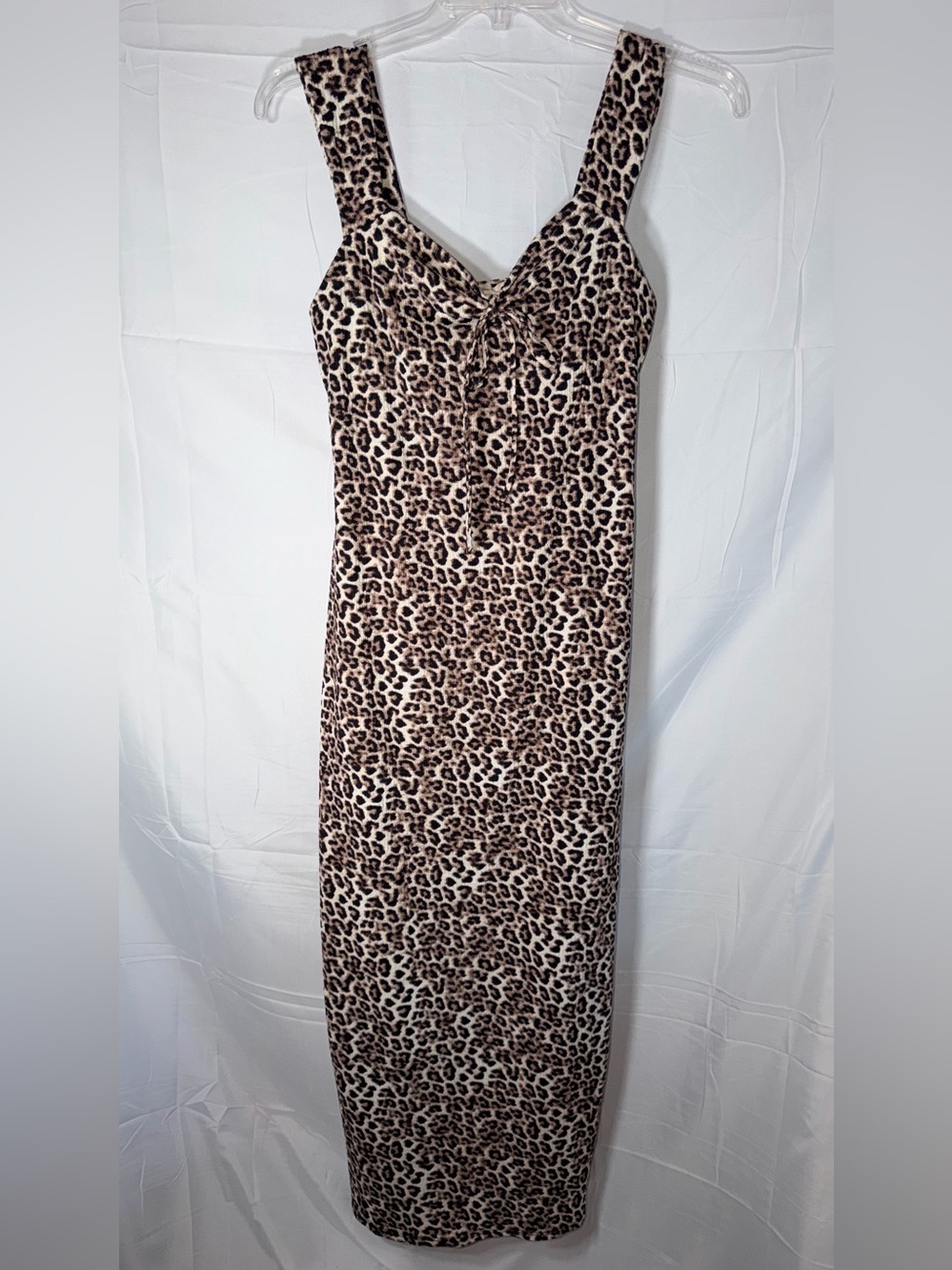 See You Monday Leopard Print Midi Dress in Brown & Cream